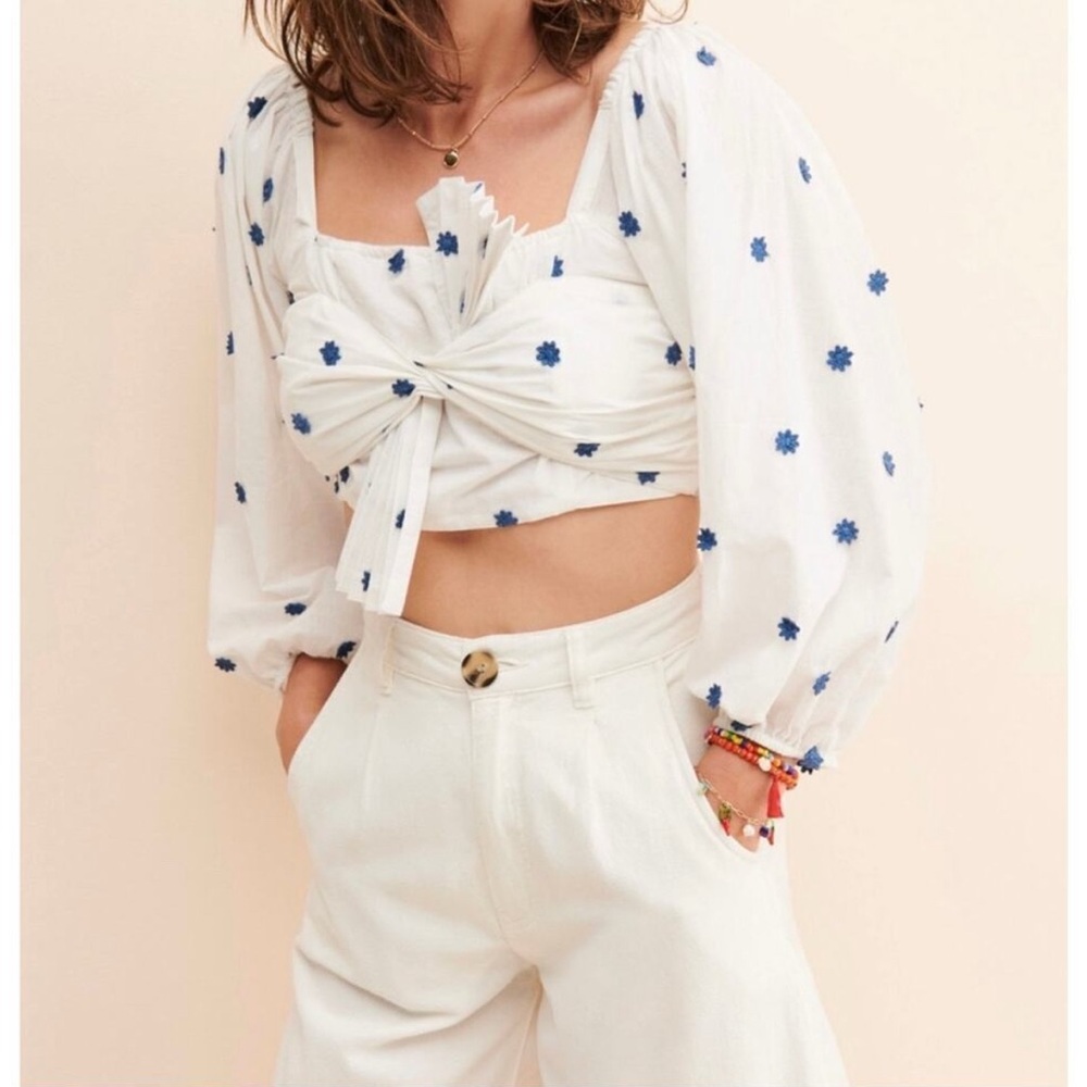 FARM Rio Blue Flowers Crop Top Women’s Blue White - Size XSmall